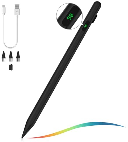 MoKo Universal Capacitive Stylus Pencil for Touch Screen, Black | Fast Charging, Power Display, Compatible with Apple iPad/iPhone/Samsung/Lenovo, iOS Android Tablets & All Smartphones