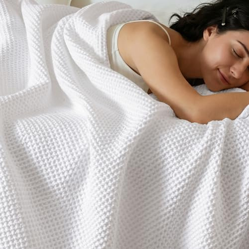 PHF Thermodecke aus 100% Baumwolle, Waffelgewebe, für Heimdekorationen, weich, bequem, atmungsaktiv und feuchtigkeitsabsorbierend für alle Jahreszeiten, perfekt für Couch, Bett, Sofa, King-Size-Bett