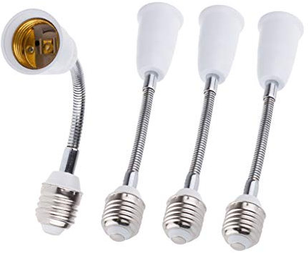 E26/E27 Light Bulb Socket Extender Adapter, E26/E27 To E26/E27 Flexible Extension, All-Directional Light Adjustable Converter For A19 Led Lamp,Recessed Spotlight Etc. (4-Pack)
