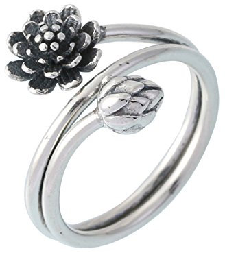 Helen de Lete Innovativer schwarzer Lotus-Ring aus Sterlingsilber