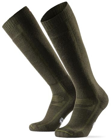 DANISH ENDURANCE Merino Wool Ski Socks, Knee-high Thermal Socks with Shin Padding, for Men & Women, Unisex, Olive Green, 9-12