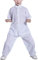 Mengmiao Kinder Unisex Kurze Ärmel Oberteile und Hosen Kampfsport Anzug Kung Fu 2-Teiliges Set Weiß 130