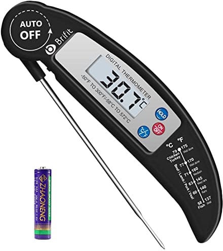 Criacr Food Thermometer Battery Included Digital Instant Read Meat Thermometer Foldable Long Probe Food Cooking Thermometer with °F/°C, Auto On/Off Cooking Thermometer for BBQ, Milk, Water, Jam-Black