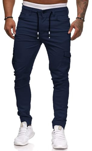 Cassiecy Herren Hose Jogger Chino Cargo Jeans Hosen Stretch Sporthose Herren Hose mit Taschen Slim Fit Freizeithose, M, Navy-1