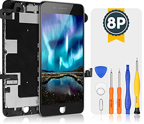 Bokman LCD Pantalla para iPhone 8 Plus Reemplazo de Pantalla LCD con Cámara Frontal, Sensor Flex, Altavoz Auricular y Herramientas de Reparación(Negro)