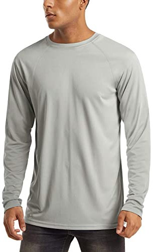MAGCOMSEN UV Shirt Herren Langarmshirt UPF 50+ Trainingsshirt Männer Funktionsshirt Atmungsaktiv Fitness Shirt Outdoor Sport T-Shirt für Angeln Wandern Hellgrau XLirt für Angeln Wandern Hellgrau S