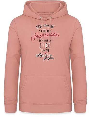 Spreadshirt Princesse et Judo Sweat À Capuche Femme, S, Rose poudré