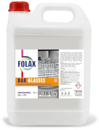 FOLAX BAR GLASSES LT 5 Detergente Lavabicchieri Bar, Detersivo Professionale Lavastoviglie, Lavabicchieri e Lavatazzine, Concentrato, HORECA, Haccp