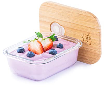 Umami Fiambrera de vidrio para alimentos. Contenedor de caja Bento de estilo japonés con compartimentos tipo tupper. Apto para microondas y lavavajillas, Fiambrera para adultos/niños, Cero residuos