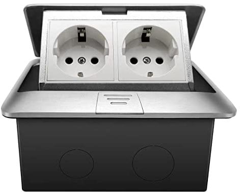2 enchufes empotrables en el suelo, 2 enchufes, enchufe retráctil, para suelo, mesa, oficina, encimera de restaurante