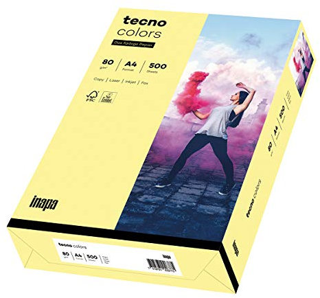 inapa farbiges Druckerpapier, buntes Papier tecno Colors: 80 g/m², A4, 500 Blatt, hellgelb