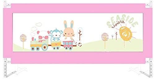 MYYINGBIN Kinderbettgitter Vertikaler Aufzug 5 HöHenverstellbarer, Mit Cartoons Bedruckter Zaun Faltbare Babybett-Leitplanke FüR Kinder, Pink, 2.0M
