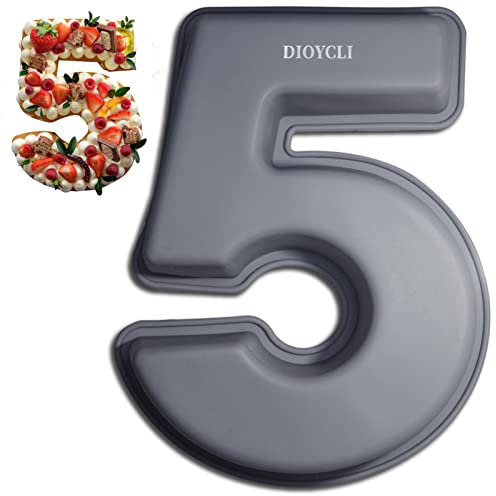 Dioycli Large Number Cake Pans for Baking 3D Cake Silicone Cake Mold DIY Personalized Cake Pan for Birthday and Wedding Anniversary Number 5 Cake Pan of 10 Inch