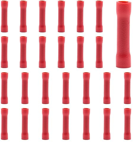 CEEYSEE 100Pcs Kabelverbinder Butt-Kabelverbinder Stoßverbinder Quetschverbinder - Isolierte PVC Quetschverbinder - für 0.5-1.5mm² mm² Kabel(Rot/DPTH)