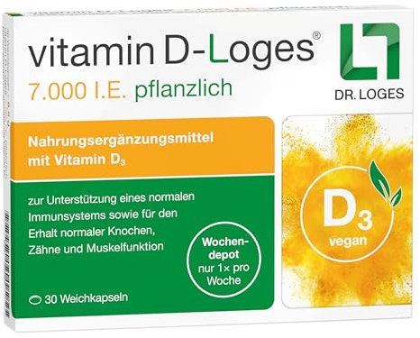 vitamin D-L oges® 7.000 I.E. pflanzlich - 30 Weichkapseln - Nahrungsergänzungsmittel mit Vitamin D3 zur Unterstützung des Immunsystems sowie für den Erhalt gesunder Knochen, Zähne und Muskelfunktion