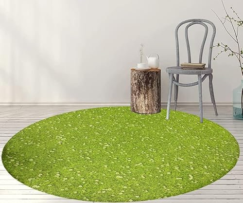 Tadi & Imperio1979 Alfombra Redonda vinílica Impresa Flores césped digitalizada para salón, Cocina, Sala de Estar, entradas, Aseo o dormitorios revés PVC Antideslizante diametro 200cm (MARGAVINIL 01)