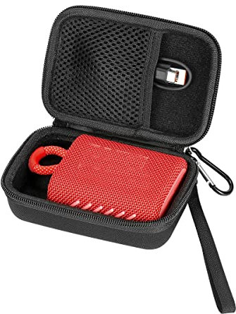 Fututech Speaker Case for JBL Go3, Hard Storage Bag with Mesh Nylon, Anti-Deformation, Anti-Scratch, Inner Flannel Lining, Mesh Pocket, Zipper Closure, Double Black