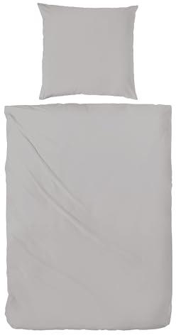 Hahn Baumwolle Stone Washed Bettwäsche 2 TLG. mit Reißverschluss weich strapazierfähig pflegeleicht, Taupe 155x220 cm + 80x80 cm