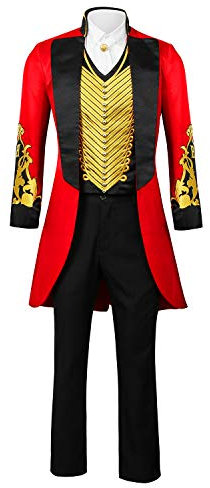 Funhoo Disfraz de Circo Rojo para Hombre Adulto Disfraz de Maestro Ceremonias PT Barnum Showman Carnaval Uniforme de Fiesta Chaqueta Frac Traje (S, Negro+Rojo)