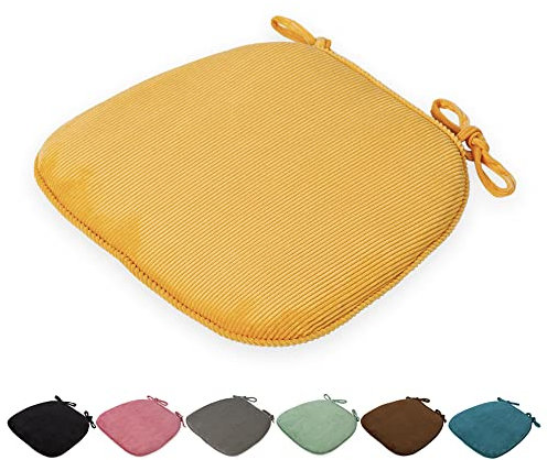 DOTBUY Kordsamt Stuhlkissen mit Bändern Abnehmbarem rutschfeste Sitzkissen Stuhl Waschbar Sitzpolster Sitzauflage für Gartenstuhl Gartenbank Terrasse Indoor Outdoor (Senfgelb,43x41x35cm)