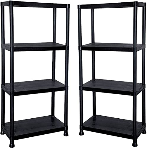 AMBERLINNEN LTD 2 x 4 Tier Heavy Duty Black Plastic Garage Storage Shelving 60cm Wide Shelves