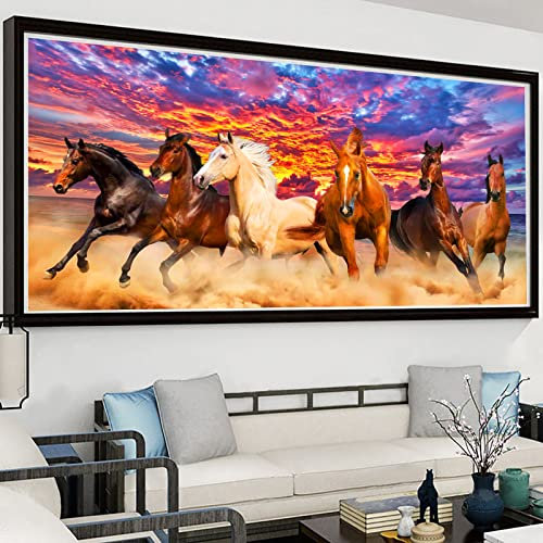EXQULEG 5D Diamond Painting Kits für Erwachsene, Pferd Diamant Painting Bilder, DIY Diamant Gemälde nach Zahlen Kit für Home Wall Decor (100x50cm)