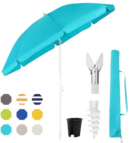 Sekey® 180 cm Sombrilla Playa| Con Soporte para Sombrilla & funda para sombrilla Para Terraza & Jardín & Piscina| Grande Antiviento Plegable UPF 50+
