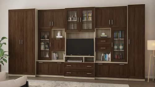 eMeblast Wohnwand Lena - Schrankwand - Vitrinen - Hängeschrank - Wohnzimmer - Klassisches Design - Elegant Möbel - Wohnzimmerschränke, BxHxT 405x210x53, Schränke, TV-Schränke, Light Sonoma/Dark Sonoma