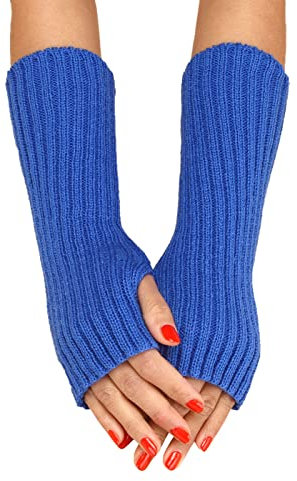 Winter Gestrickte Handschuhe für Damen - Lang Handwärmer Stulpen Fingerlose Armstulpen Warm Strick Armwärmer Pluswärmer Halbfinger (Blau, One Size)