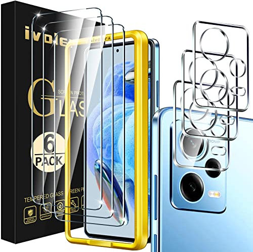 ivoler 3+3 Stück Schutz Glas für Xiaomi Redmi Note 12 Pro 5G / Redmi Note 12 Pro Plus 5G (Nicht für Redmi Note 12 Pro 4G), 3 Stück Schutzfolie Mit 3 Stück Kameraschutz