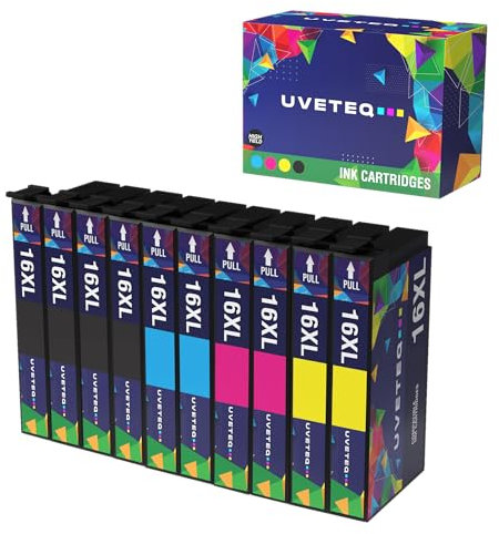 UVETEQ 16XL kompatible Druckerpatronen Tintenpatronen 16XL für Epson Workforce WF-2010W WF-2510WF WF-2520NF WF-2530WF WF-2540WF WF-2630WF WF-2650DWF WF-2660DWF WF-2750DWF -2760 DWF (Multipack von 10)