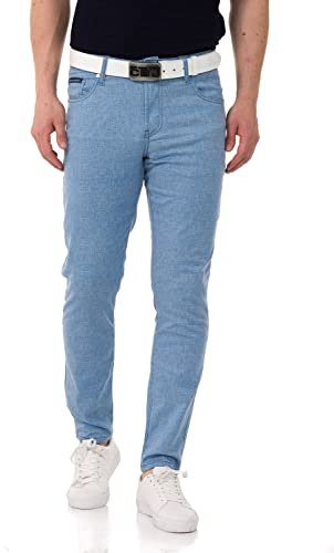 Cipo & Baxx Herren Hose Leinen Chino Sommerhose Denim Jeanshose CD840 Blau W31 L32