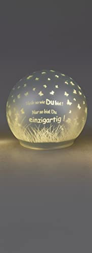 formano Frühlingsdekoration 1 Stück Deko-Kugel Licht 10cm mit Spruch und Timer-silber- Spruch: Bleib so wie du bist..