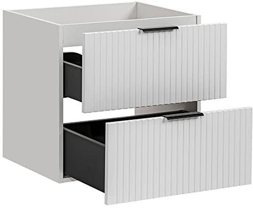 Lomadox Badmöbel Waschtisch-Unterschrank 60cm matt weiß mit gerilllter Front, Waschbecken-Unterschrank mit 2 Softclose-Auszügen, B/H/T ca. 60/57/46 cm