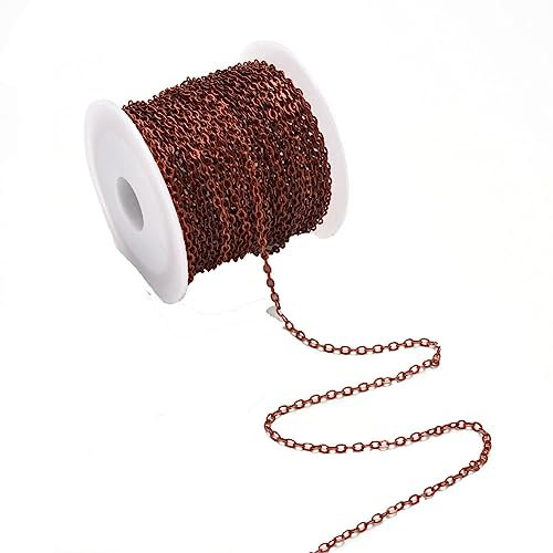 Yurosiay 10m×2.5mm Kupfer Gliederkette Schmuck Ketten Basteln Metall Kreuzkabelketten Mit Spule DIY Panzerkette Schmuckketten zum Basteln Gliederkette Roll für Schmuckherstellung Rot Kupfer