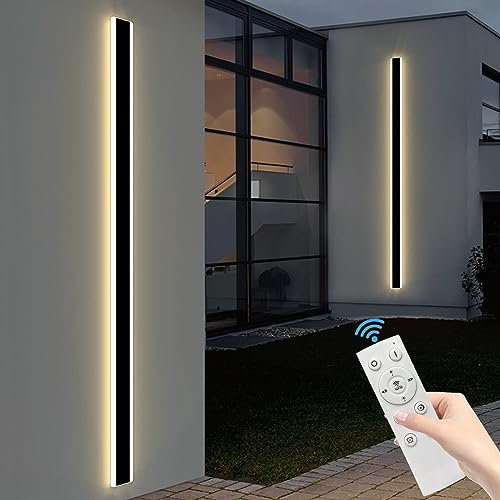 Mikeru 180CM Dimmable Wall Lights, Long Outside Lights Wall-Mounted 3000K/4500K/6000K IP65 Rectangle Outdoor Light with Remote Control (Without Battery) for Porch, Hallway, Courtyard