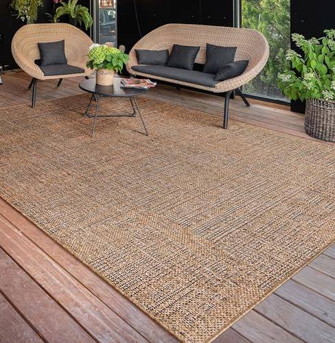 Paco Home Outdoor Teppich wetterfest & langlebig Flachgewebe in moderner Jute-Sisal-Optik in Naturtönen Gemustert Perfekt für Terrasse, Balkon, Garten & Küche, Grösse:240x340 cm, Farbe:Beige 3