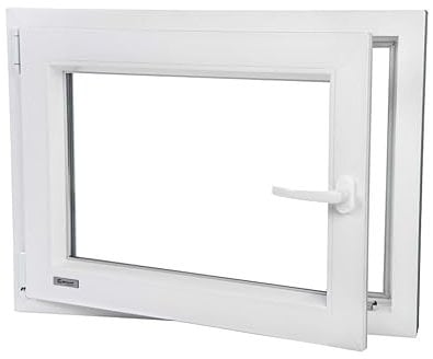 Fenster - Kunststofffenster Weiss BxH 500x1000 mm - Garagenfenster/Gartenhausfenster/Kellerfenster 50x100 cm 2-fach Verglast - Din Links - Funktion Dreh Kipp