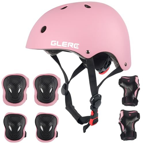 Glerc Bambini Casco di protezione Set Ginocchio gomito protegge - Polsini per ragazzi e ragazze oltre 8 anni Skateboard Roller Bike Skate Protection Set regolabile, m, Rosa