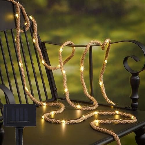 Jute-Seil, 2 m, 6 mm, 40 LEDs, solarbetrieben, 8 Modi, mit Fernbedienung, für Gartenarbeit, Camping, Bündeln, Kunst, Jute-Schnur für Weihnachten, Party, Hochzeit, Dekoration