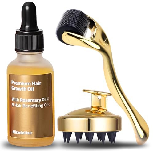 Premium Hair Growth Oil Set – 30ml with Rosemary, Castor, Peppermint, Ginger Root, Tea Tree & Lavender Oils – Includes Scalp Derma Roller & Massager – Promotes Hair Growth & Thickness – UK-Based Brand
