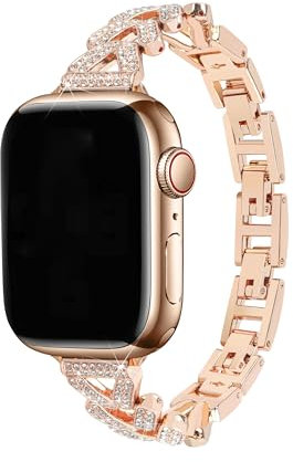 Strap Stainless Steel Compatible with Apple Watch SE 40MM, Glitter Fancy Rhinestone Band Metal Buckle Link Bracelet Wristband Compatible with iWatch 38mm 40mm 41mm 42mm Series 11/10/9/8/7/6/SE/5/4/3