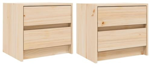 vidaXL Bedside Cabinets Solid Pine Wood - Set of 2, Modern Style, Brown, Built-in Storage with 2 Drawers, Ideal for Bedroom or Living Room, 40x31x35.5 cm❱
