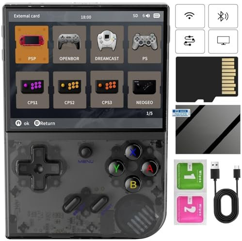 RG35XX Plus Consolas de Juegos Portátil , Support HDMI TV Output 5G WiFi Bluetooth 4.2 , 3.5 Inch IPS Screen Linux System Built-in 64G TF Card 5515 Games (Transparent Black)