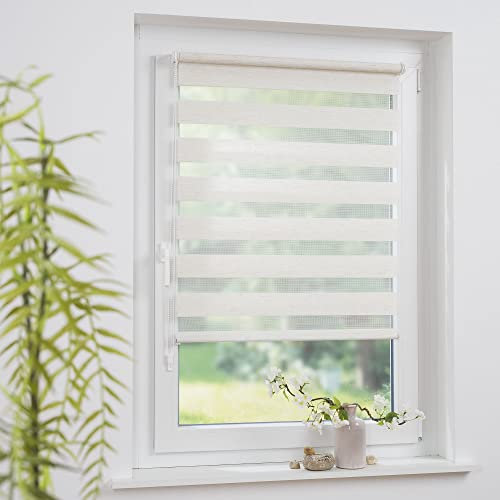 Klemmfix- Duorollo, Doppelrollo mit verstellbaren Klemmträgern, Montage ohne Bohren, Breite: 60 cm/Höhe: 210 cm, Farbe: Natur