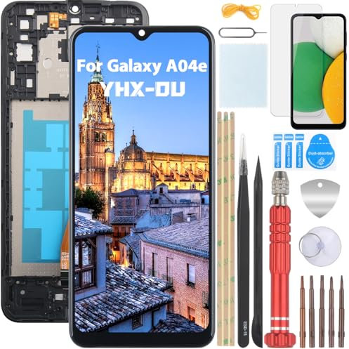 YHX-OU Para Samsung Galaxy A04e Pantalla Reemplazo para Samsung Galaxy A04e SM-A042F Pantalla Táctil LCD Digitalizador de Repuest Asamblea con Herramientas de Reparación(Negro con Marco)