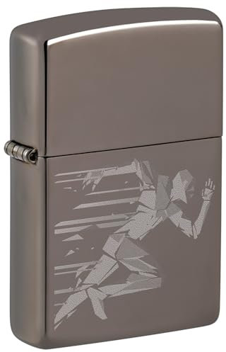 Zippo Encendedor a Prueba de Viento - Hombre Corriendo - Marrón, Imagen - Recargable, Uso de por Vida - Llama Ajustable - Caja Regalo - Metal - Hecho en EEUU, Black Ice - Running