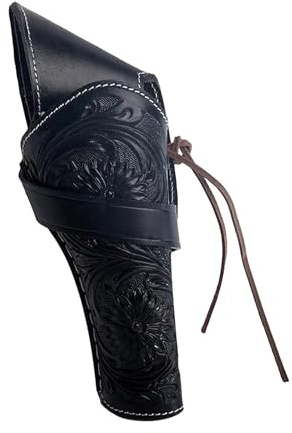 Warreplica Vollnarbenleder-Crossdraw-Holster Kaliber .22, .38/.357 und .44/.45, Western-Holster, passend für Revolver mit Einer Länge von 4 bis 6 Zoll (Cross Draw Schwarz Rechtshänder)