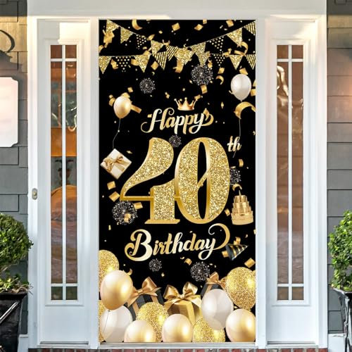 POPOYU Banner 40 Geburtstag Mann,Banner 40. Geburtstag Schwarz Gold,Türbanner 40.Geburtstags,Deko 40.Geburtstags Mann und Frauen,Poster Hintergrund für Geburtstagsbanner, Hintergrunddekorationen