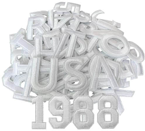CXWLJL 72Pcs 1.5 Inch Iron on Letter Patches, Numbers 0-9, Letters A-Z Embroidered Applique Patches for Clothes, Skirts, Hats, Socks and Other Apparel DIY Accessories - White
